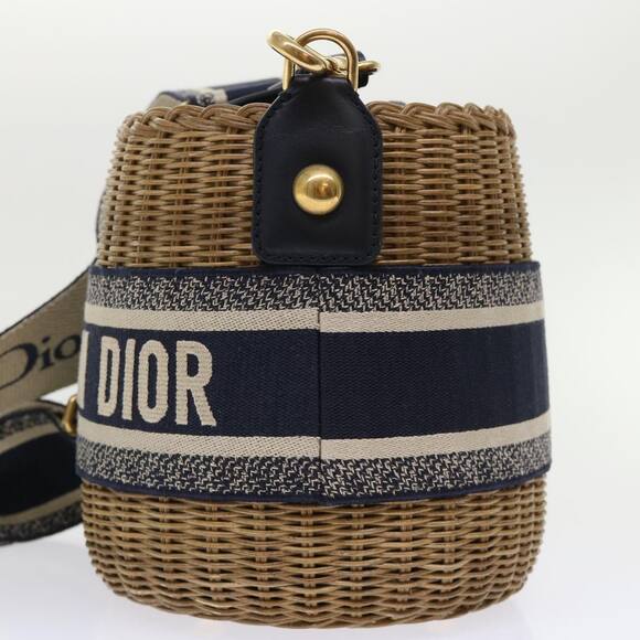 DIOR Basket Bag Trotter Canvas Shoulder Bag Rattan Blue - Picture 7 of 13